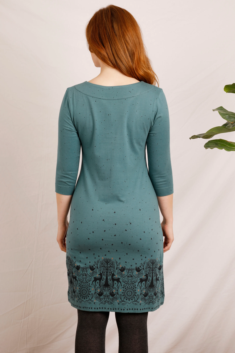 Weirdfish Cortina Organic Cotton Jersey Dress Womens in Stone Blue-2