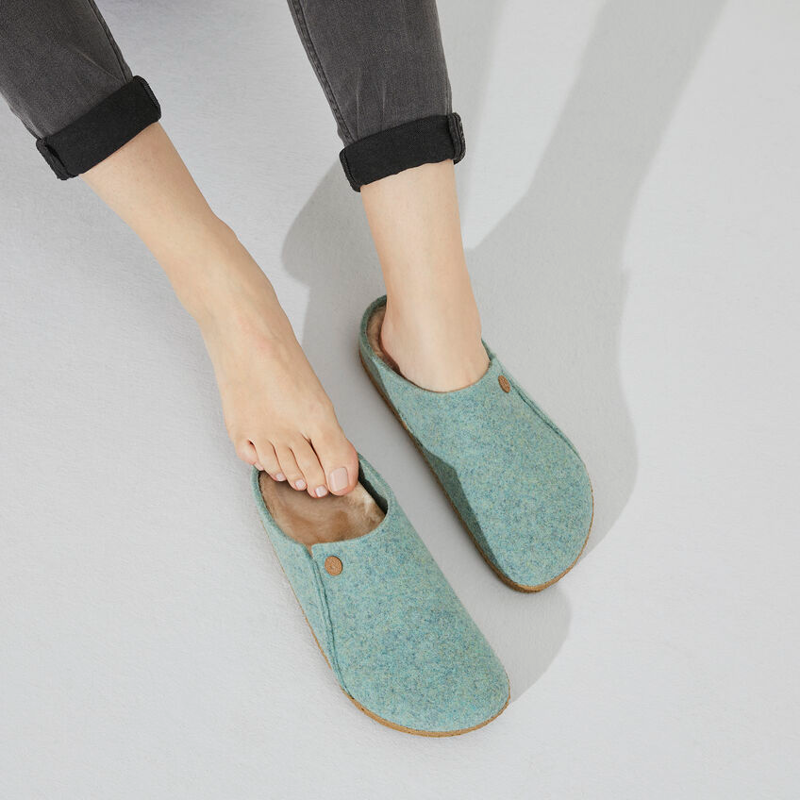 Birkenstock Zermatt Shearling Wool Felt Slippers in Beryl-7
