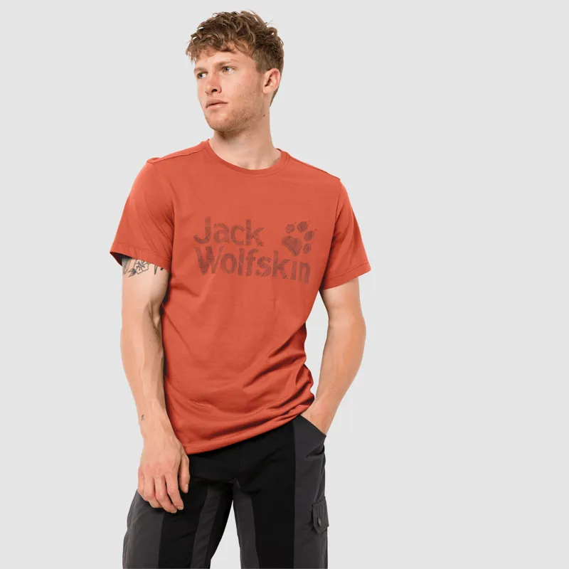 Jack Wolfskin Brand Logo Tee Mens in Saffron Orange