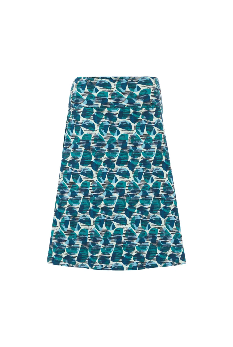 Weird Fish Malmo Organic Printed Jersey Skirt Womens in Bottle Green