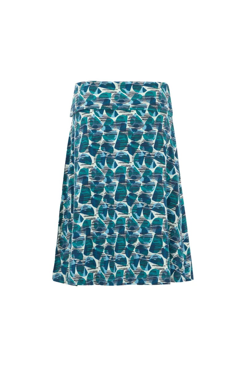 Weird Fish Malmo Organic Printed Jersey Skirt Womens in Bottle Green-1