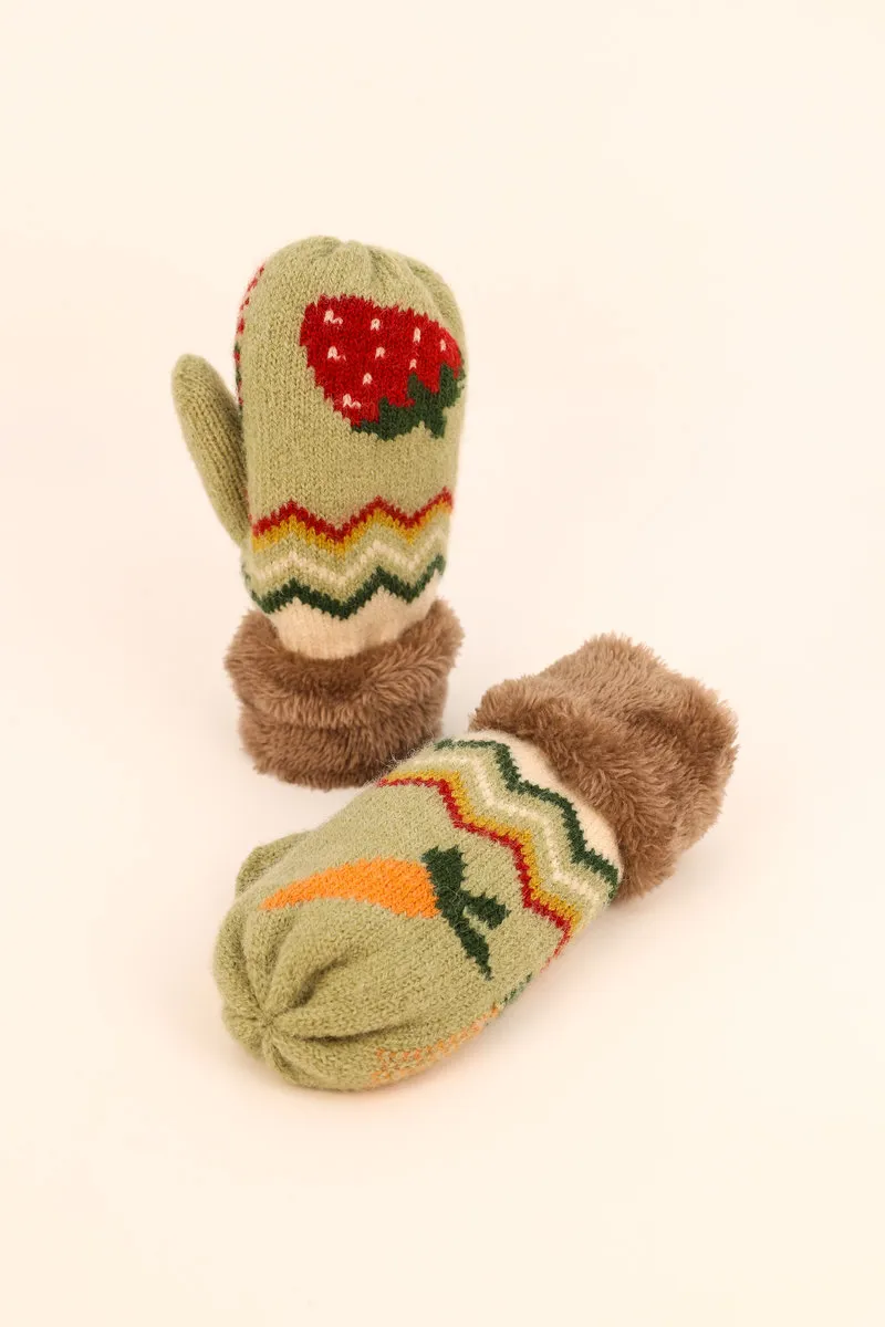 Powder Knitted Mittens Kids in Strawberry/Carrot