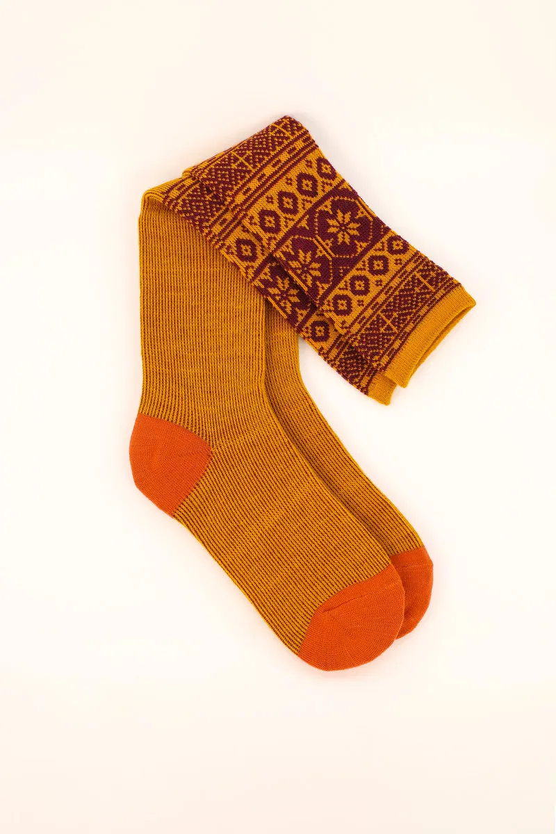 Powder Fair Isle Star Boot Socks in Mustard/Damson