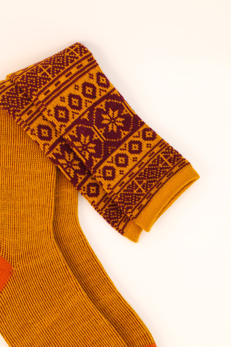 Powder Fair Isle Star Boot Socks in Mustard/Damson-1