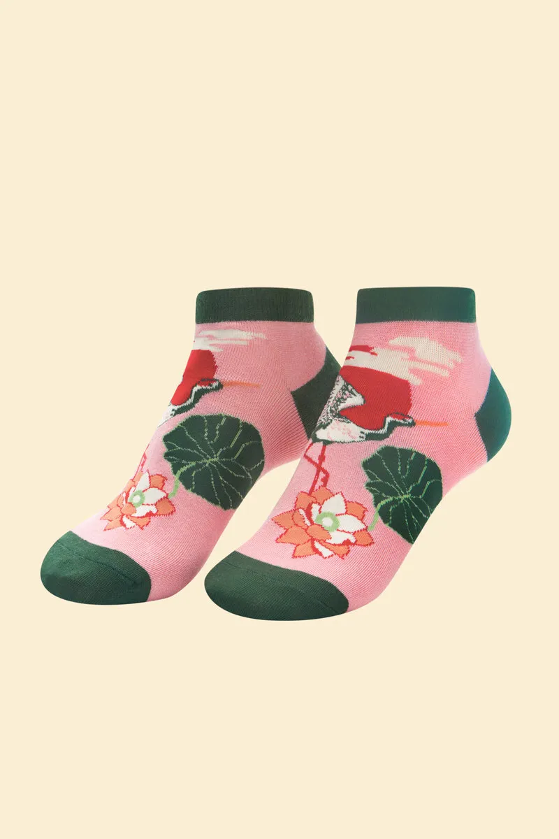 Powder Crane at Sunrise Trainer Socks Womens in Petal