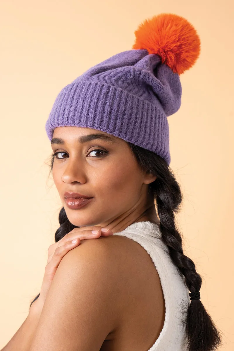 Powder Ingrid Bobble Hat in Lavender/Tangerine