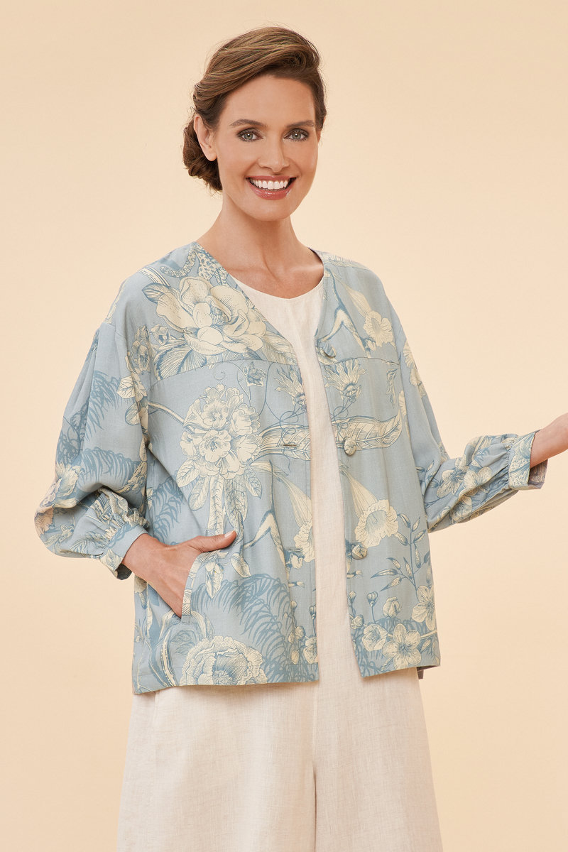 Powder Toile Puff Sleeve Jacket Womens in Denim-1