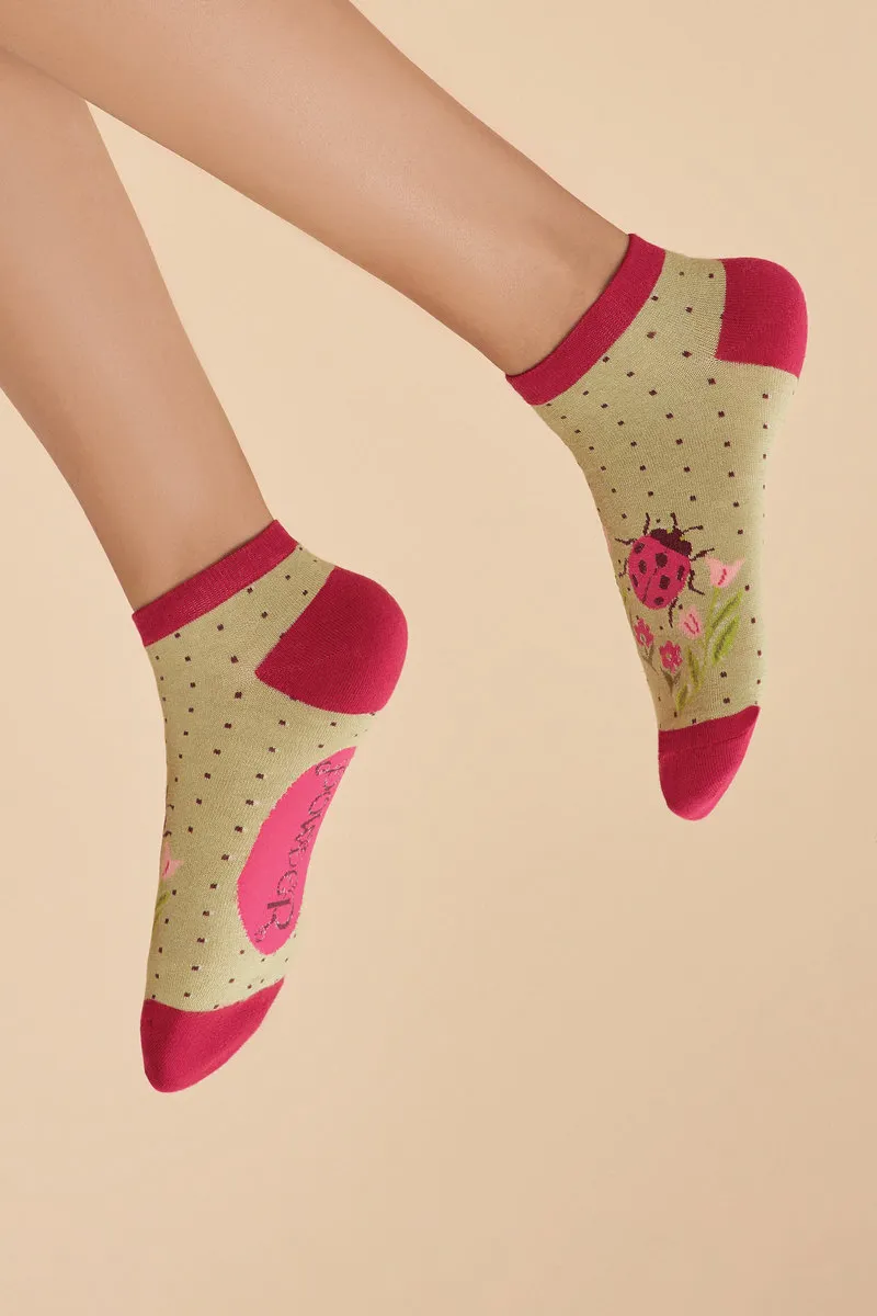 Powder Ladybird Trainer Socks Womens in Sage