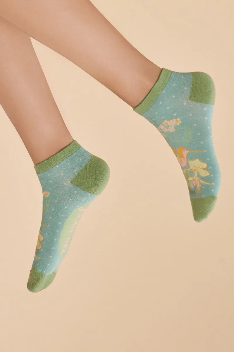 Powder Hummingbird Trainer Socks Womens in Aqua