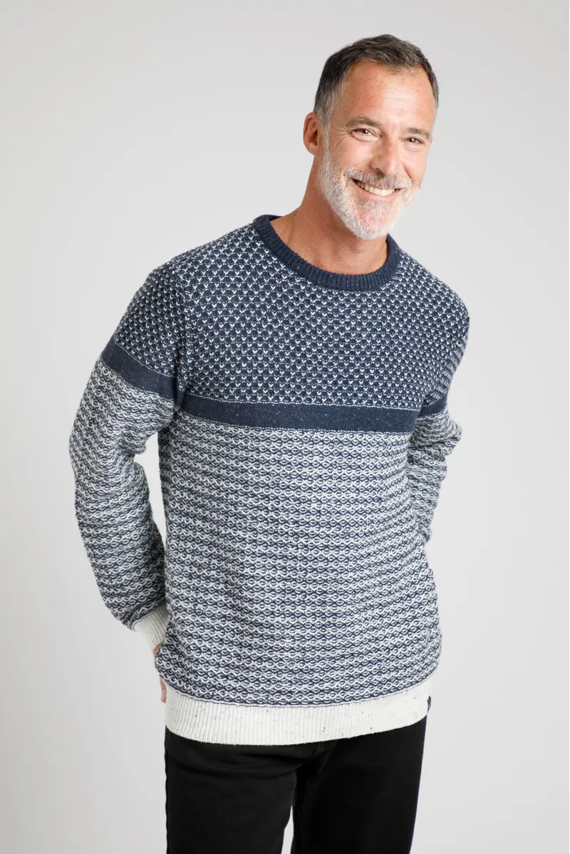 Weirdfish Ralph Nordic Pattern Knitted Jumper Mens in Ecru