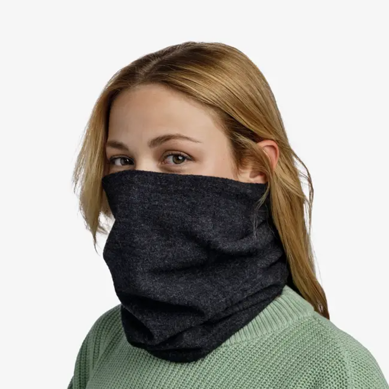 Buff Merino Fleece Neck Tube in Solid Black-3