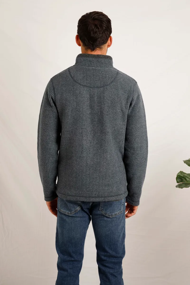 Weirdfsih Newark Eco 1/4 Zip Grid Fleece Mens in Washed Black-3