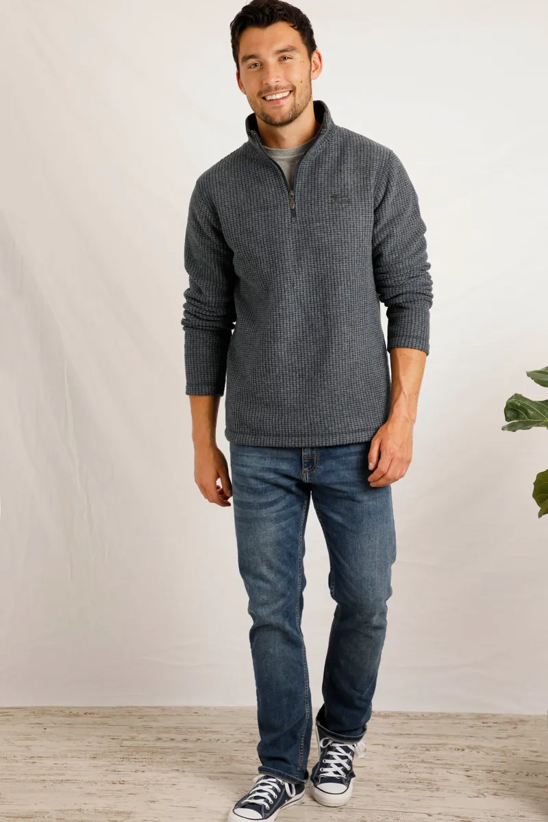 Weirdfsih Newark Eco 1/4 Zip Grid Fleece Mens in Washed Black