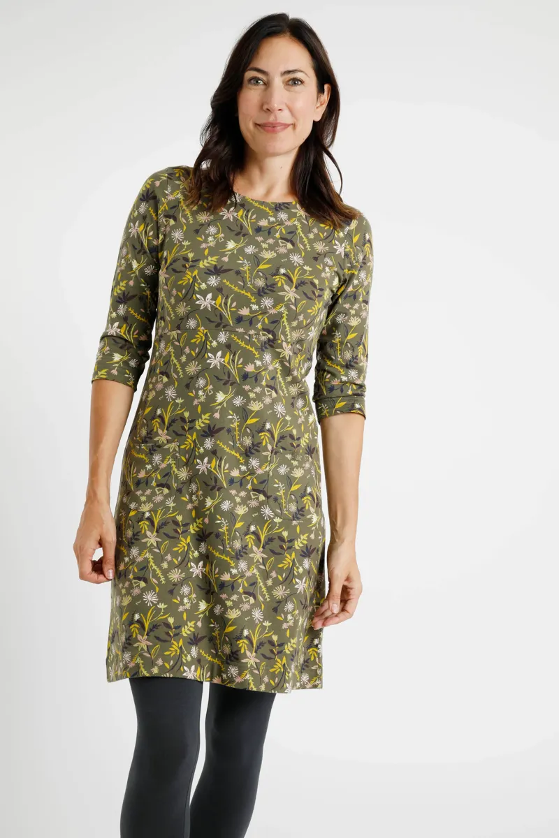 Weirdfish Starshine Jersey Dress Womens in Ivy Green-1