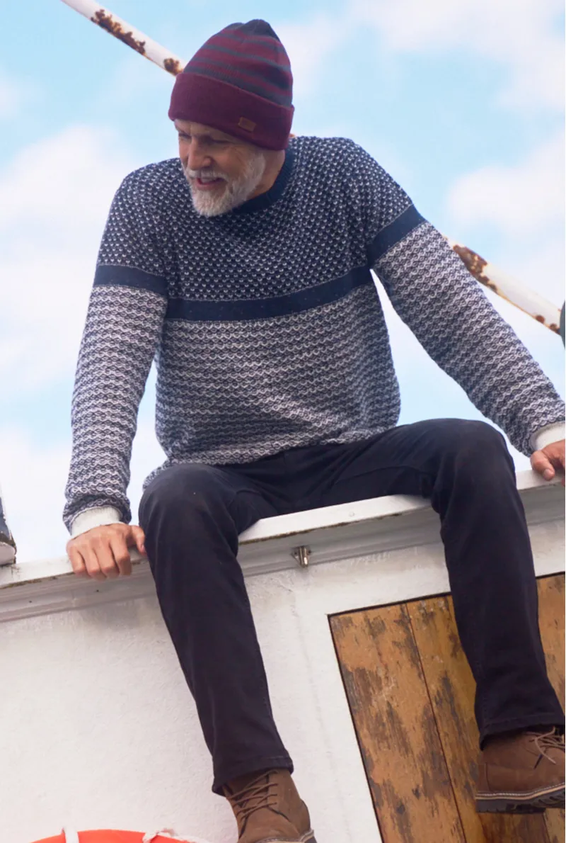 Weirdfish Ralph Nordic Pattern Knitted Jumper Mens in Ecru-1