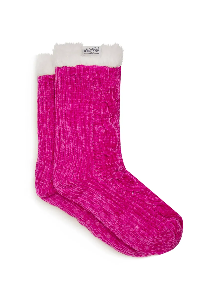Weirdfish Mesa Chenille Slipper Sock in Magenta