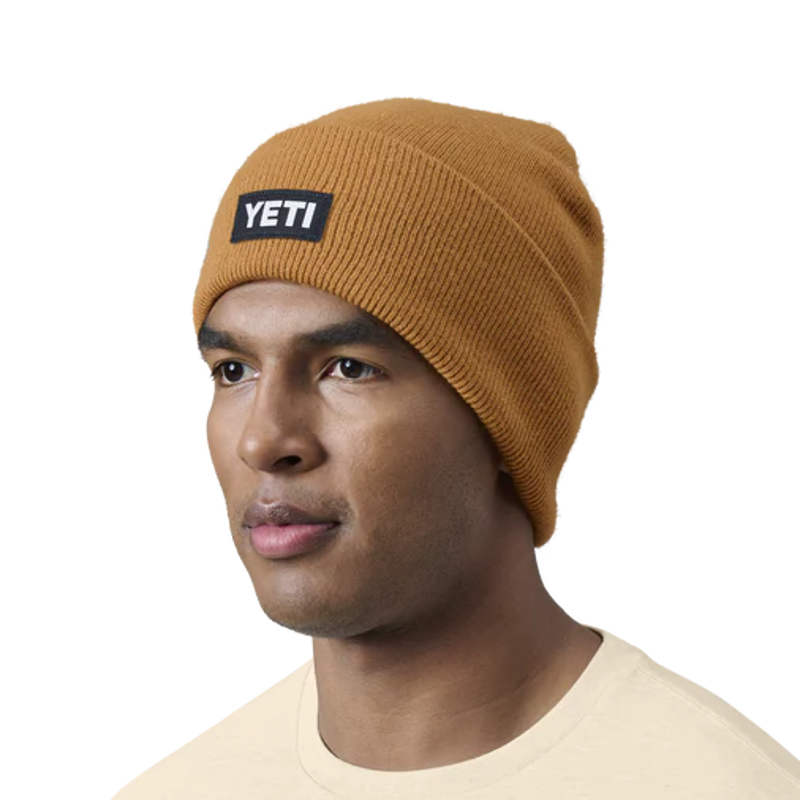 Yeti Logo Badge Knitted Beanie in Gold-3