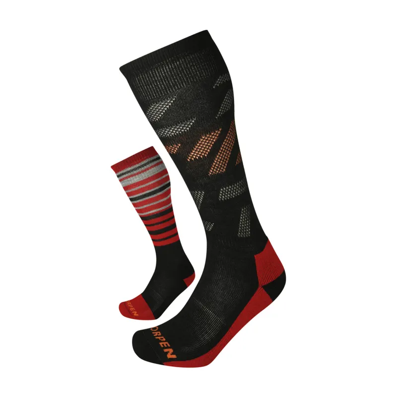 Lorpen T1 Merino ECO Double Pack Ski Socks Mens in Black/Red