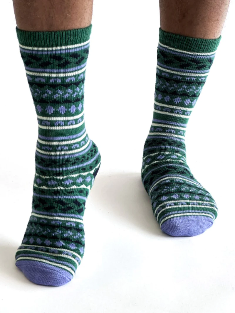 Thought Erskine Fair isle Wool Socks Mens in Dark Green-1