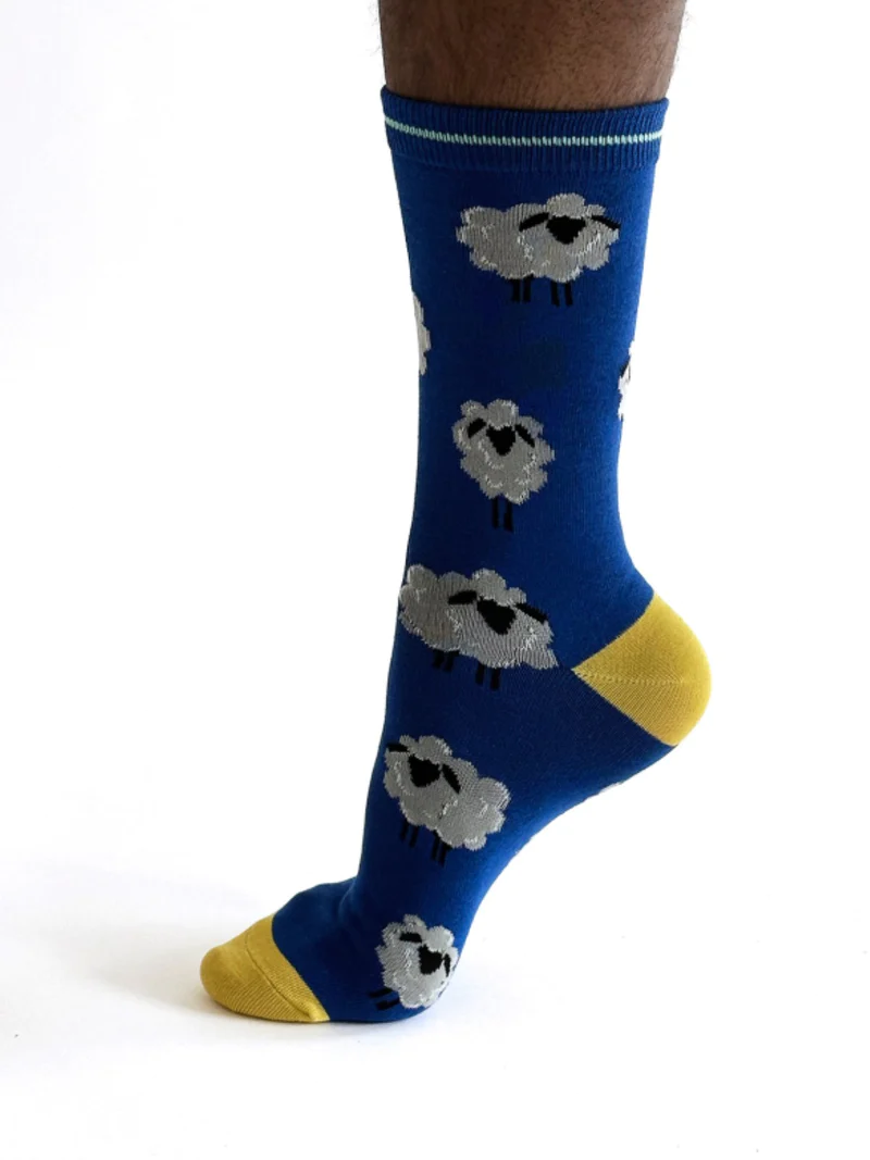 Thought Elliot Sheep Bamboo Socks Mens in Dark Blue-1