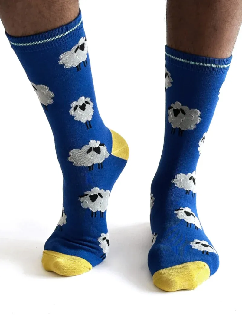 Thought Elliot Sheep Bamboo Socks Mens in Dark Blue
