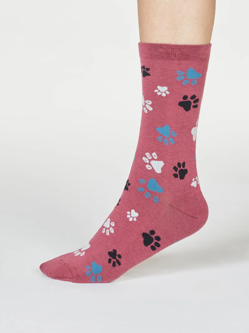 Thought Paw Print Socks Womens in Rose Pink
