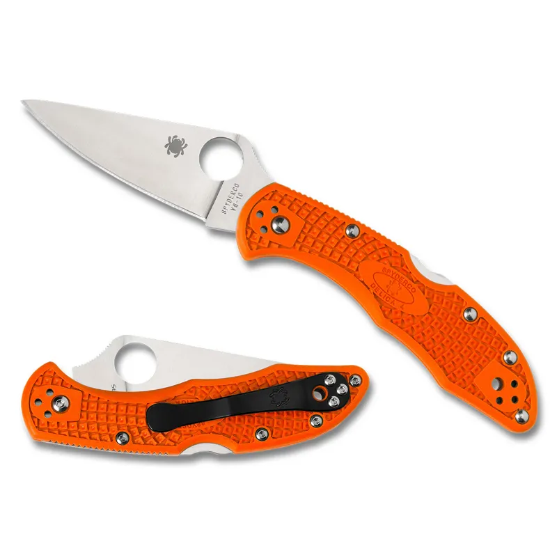 Spyderco Delica 4 Lightweight Plain Edge Knife in Orange