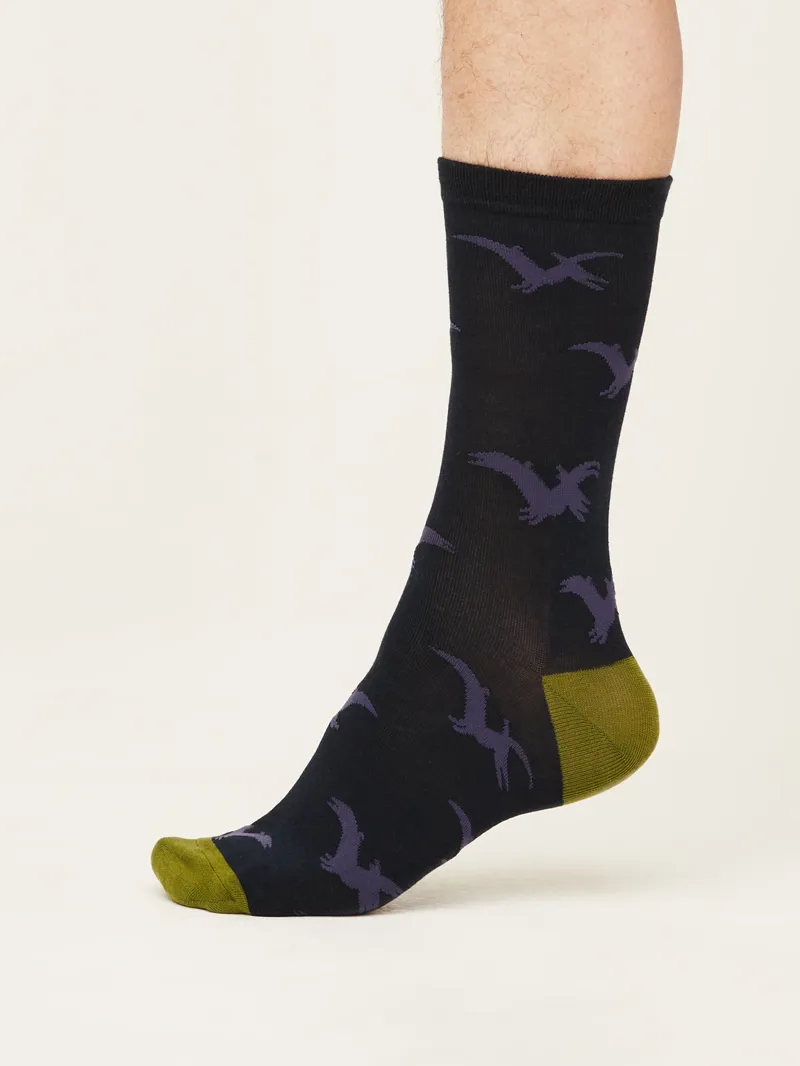 Thought Dinosaur Socks Mens in Dark Navy