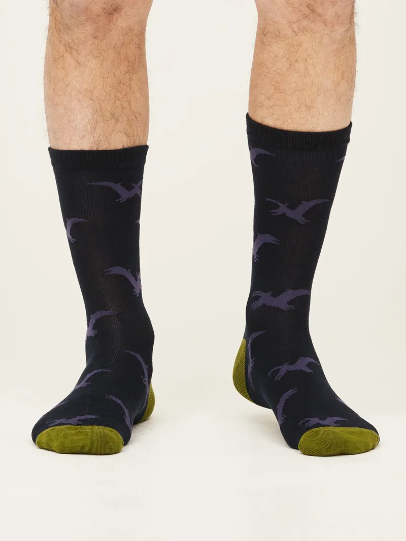 Thought Dinosaur Socks Mens in Dark Navy-1