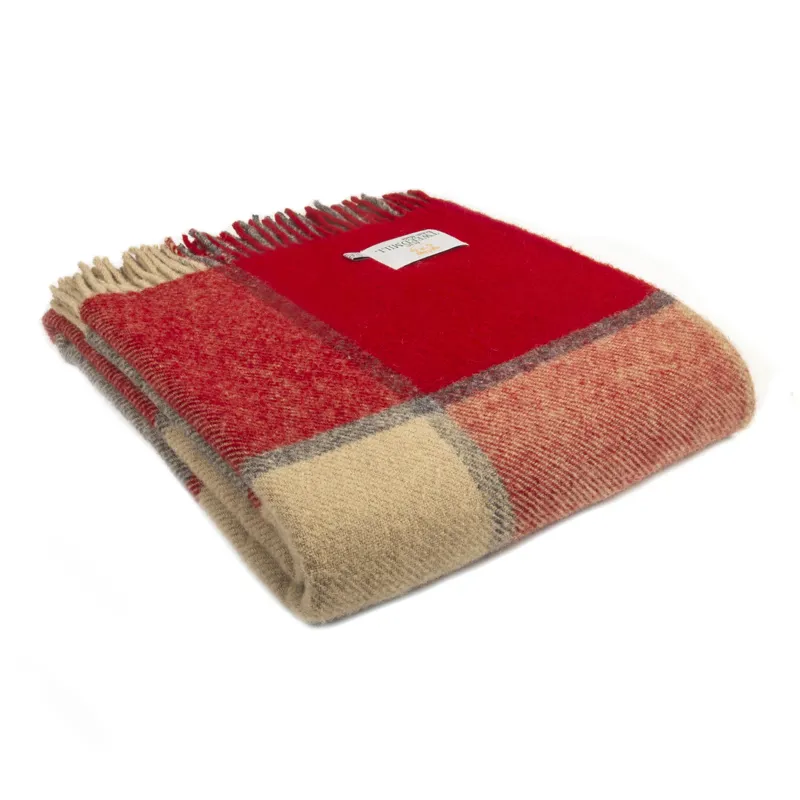 Tweedmill Pure New Wool Throw Block Check in Red/Slate