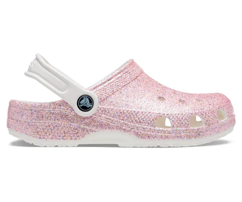 Crocs Classic Glitter Clog Toddler in White/Rainbow