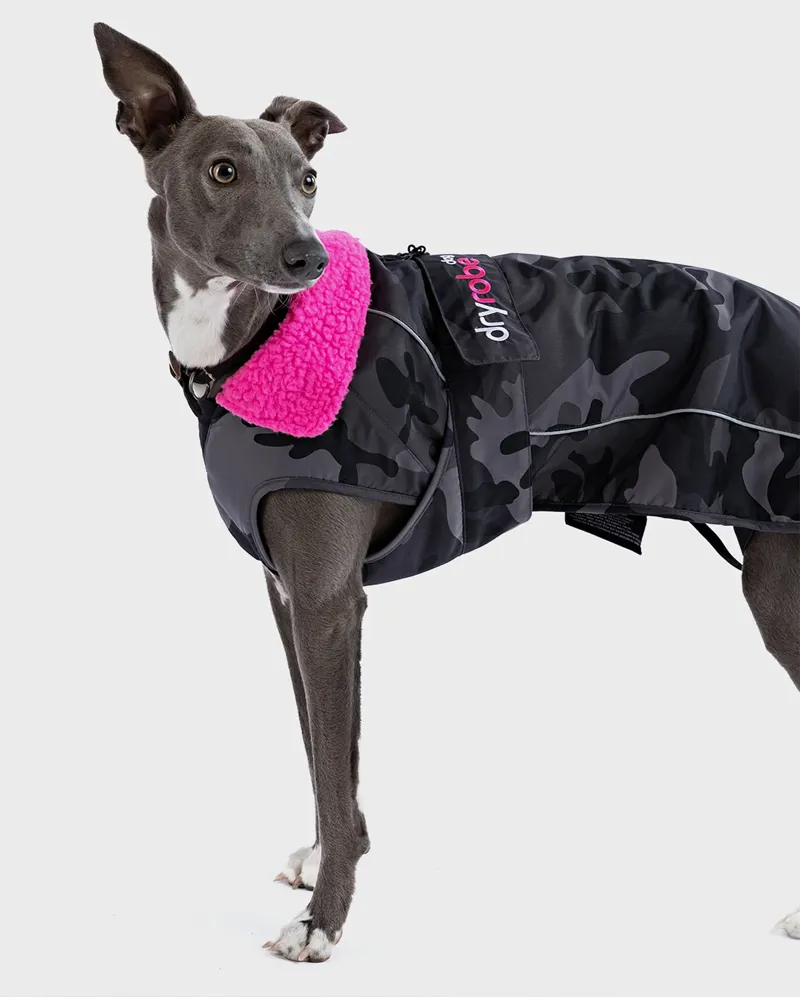 Dryrobe Dog Drying Robe V3 in Black Camo/Pink