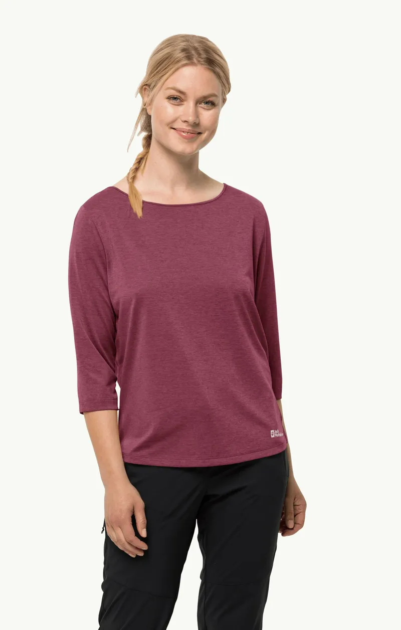 Jack Wolfskin JWP 3/4 Sleeve T-Shirt Womens in Sangria Red