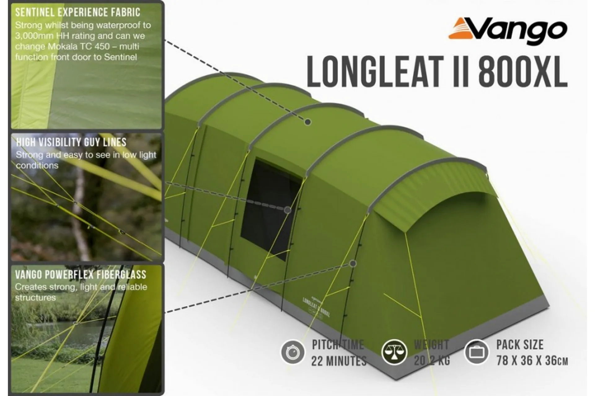 Vango Longleat II 800XL Man Tent in Herbal