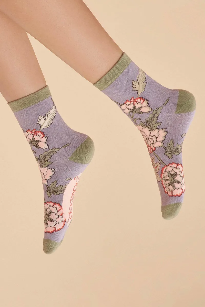 Powder Lilac Paisley Ankle Socks Womens