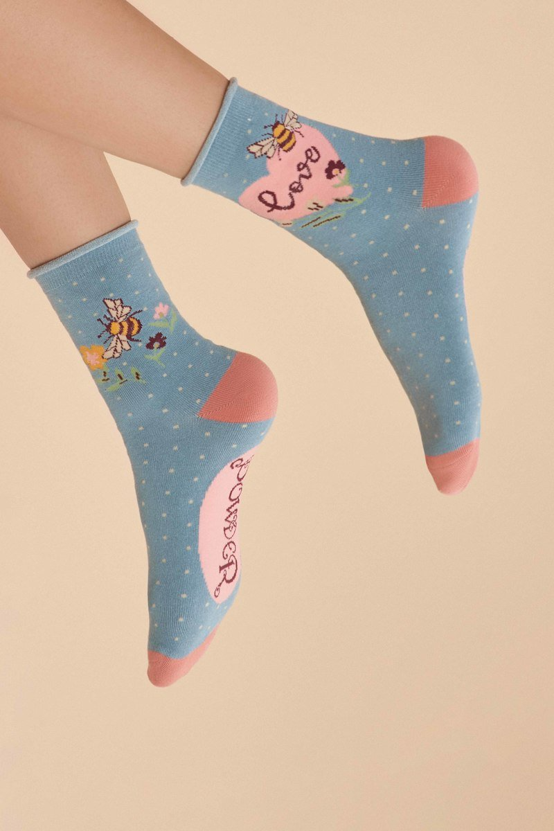 Powder Love Bumblebee Ankle Socks Womens in Denim