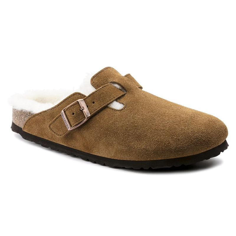 Birkenstock Boston Shearling Suede Leather Clogs in Mink
