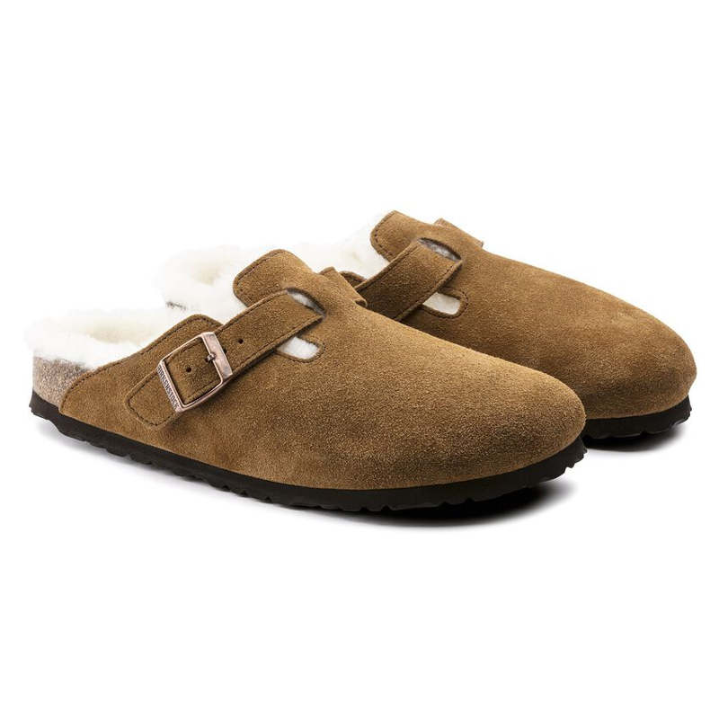 Birkenstock Boston Shearling Suede Leather Clogs in Mink-4