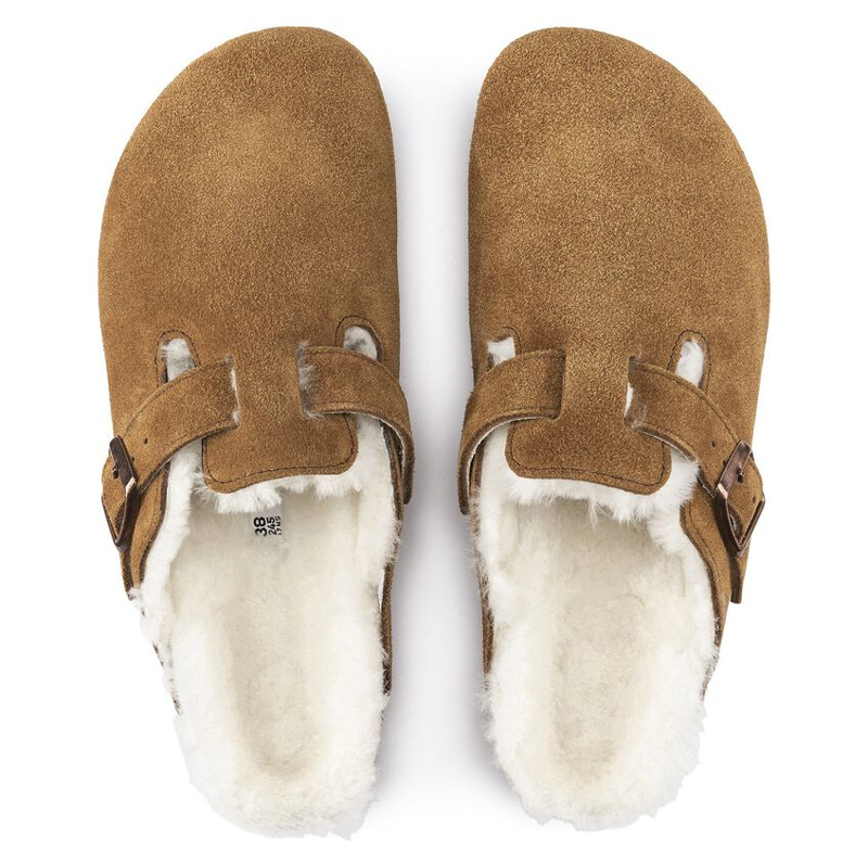 Birkenstock Boston Shearling Suede Leather Clogs in Mink-3