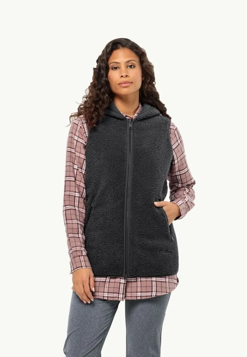 Jack Wolfskin High Curl Long Vest Womens in Black