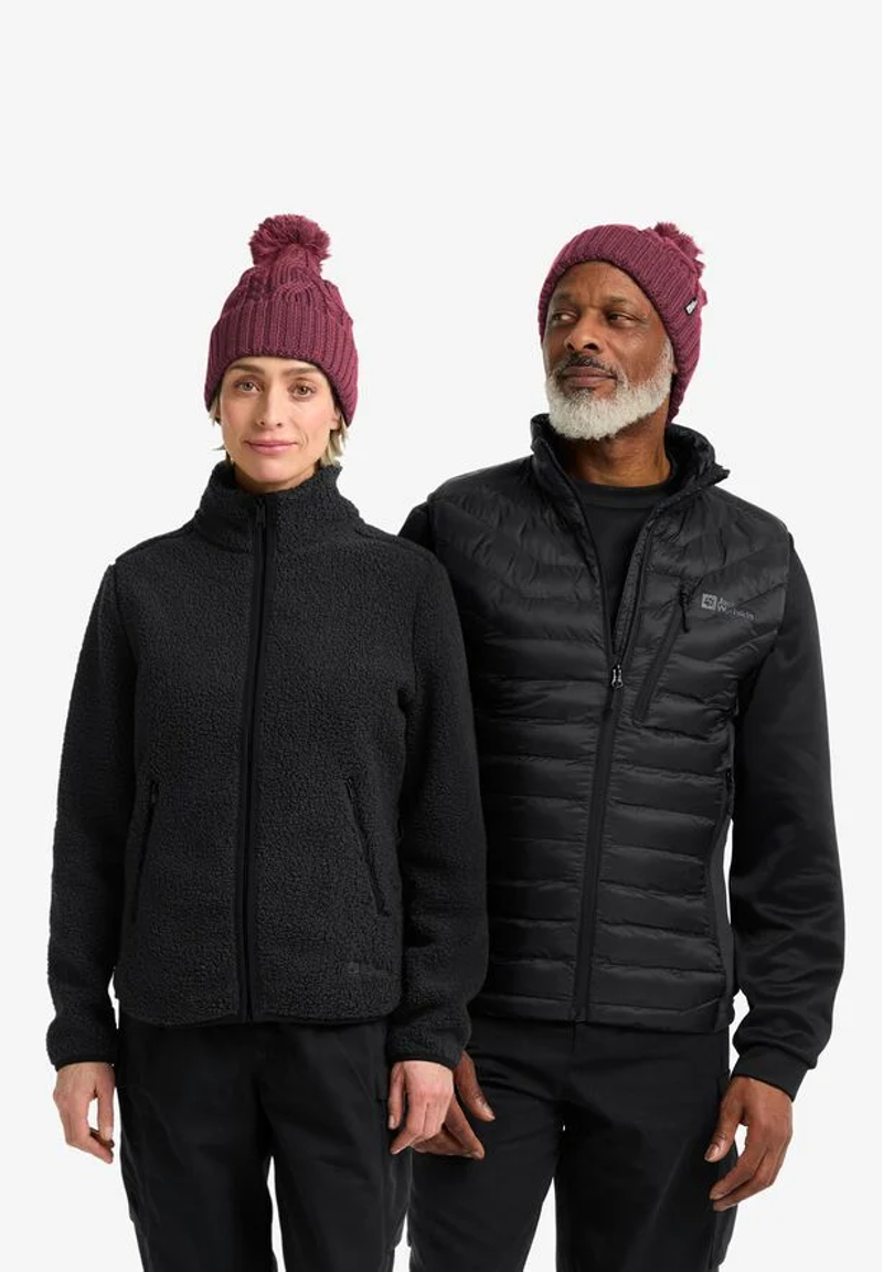 Jack Wolfskin  Pompom Beanie In Rasin-1