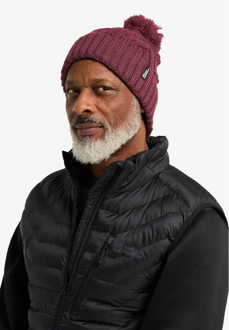 Jack Wolfskin  Pompom Beanie In Rasin-2