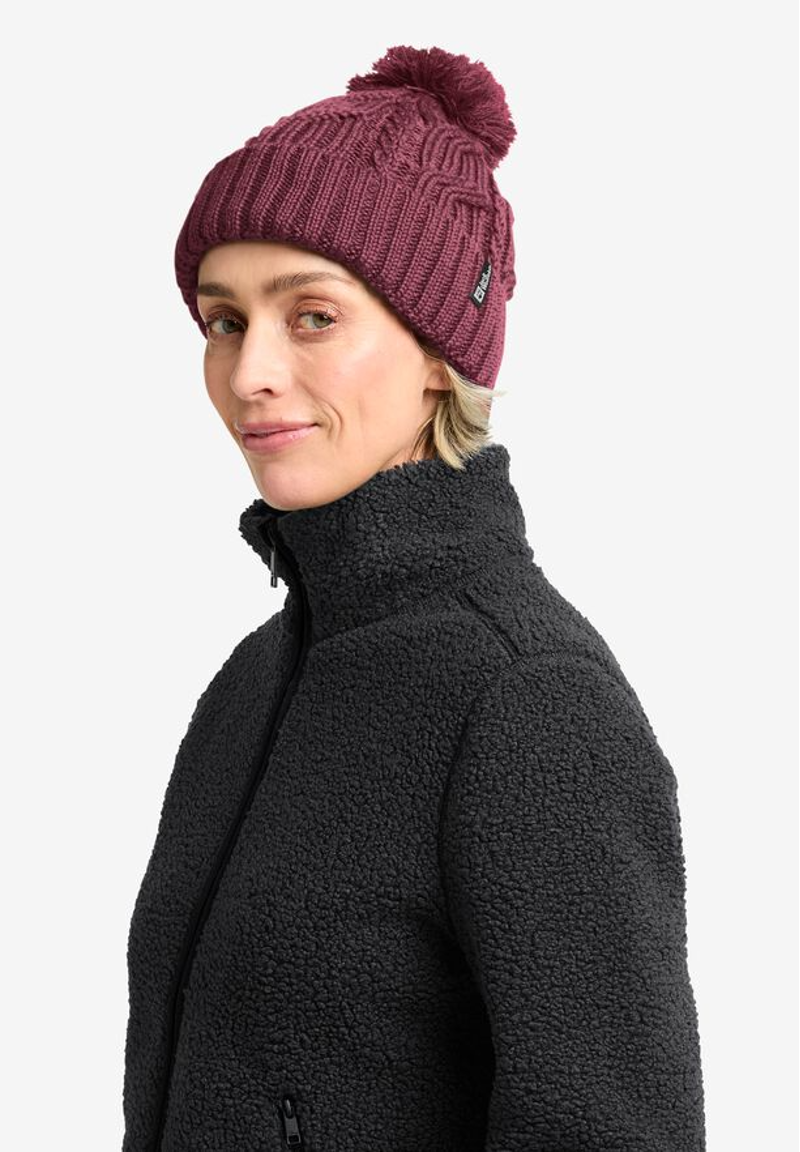 Jack Wolfskin  Pompom Beanie In Rasin-3