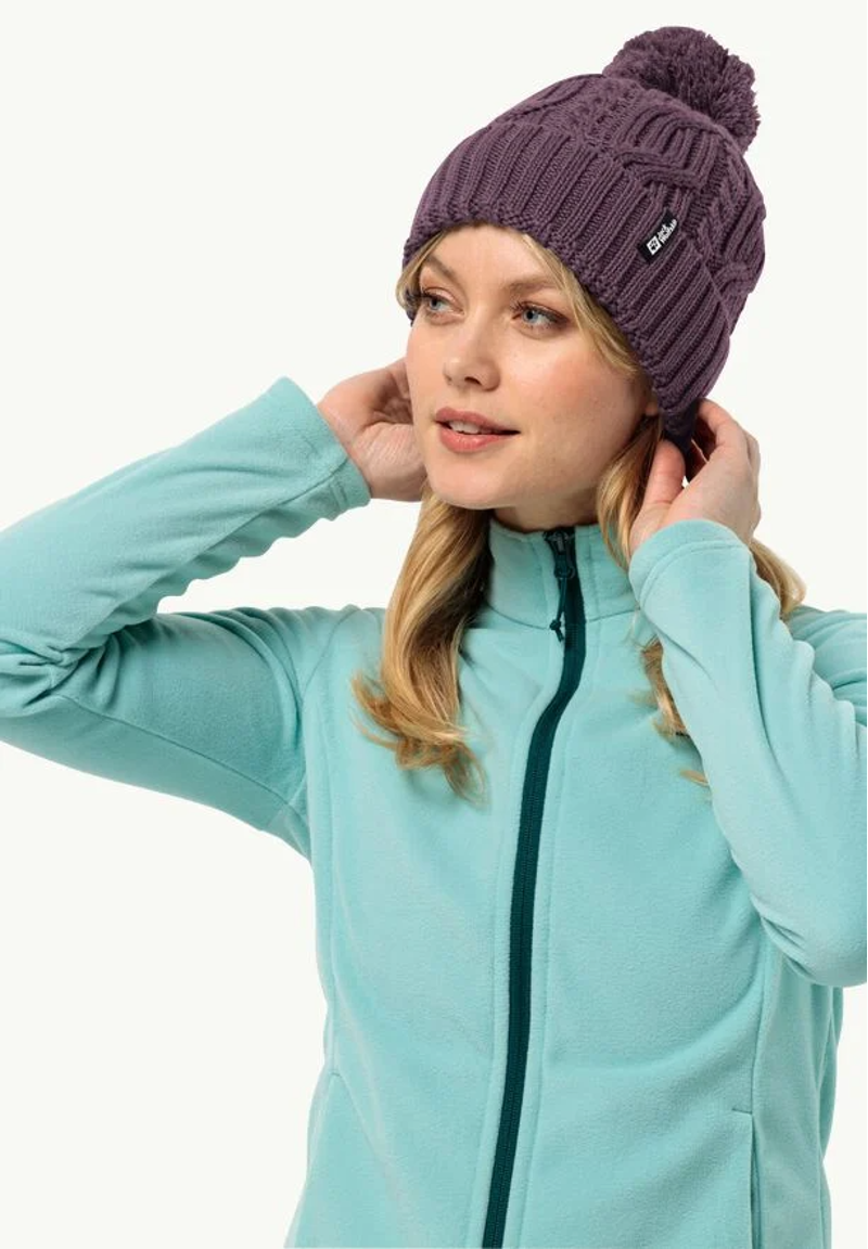 Jack Wolfskin Pompom Beanie In Midnight Plum-1
