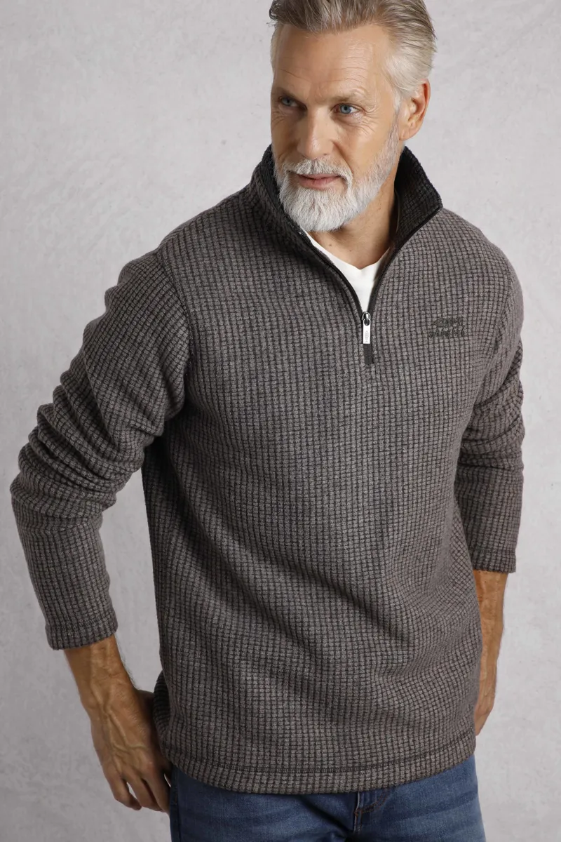 Weirdfish Newark 1/4 Zip Fleece Mens in Coffee-3