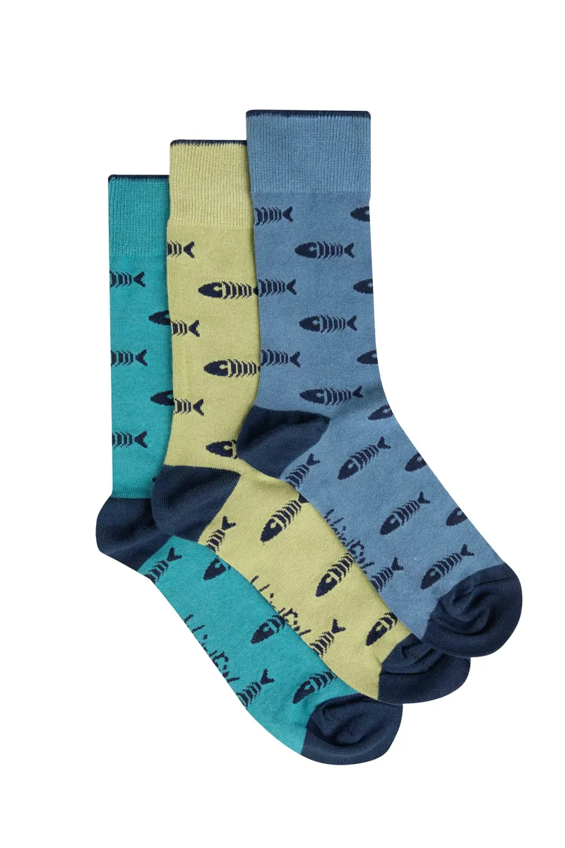 Weirdfish Ronan Branded Bones Sock 3pk Mens in Deep Teal