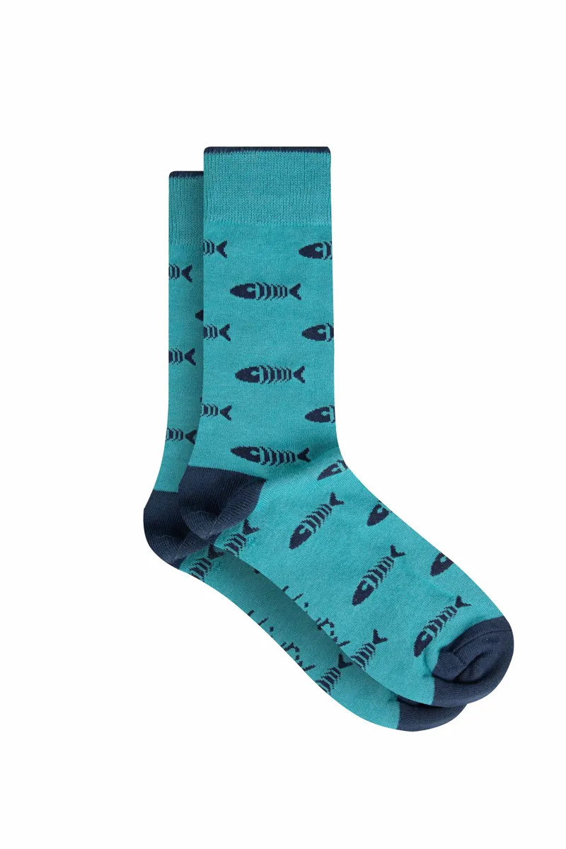 Weirdfish Ronan Branded Bones Sock 3pk Mens in Deep Teal-2
