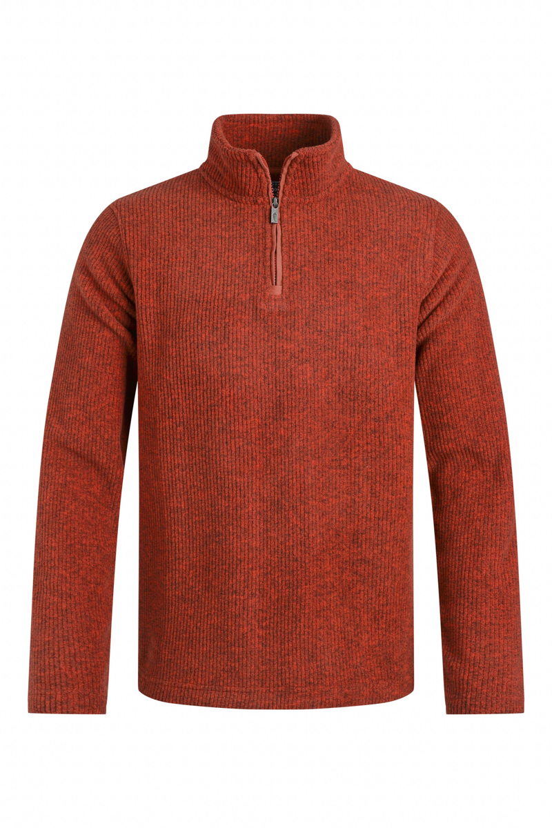 Weirdfish Newport Quarter Zip Ribbed Fleece Mens in Rust Leaves-1