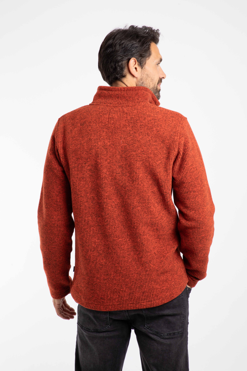 Weirdfish Newport Quarter Zip Ribbed Fleece Mens in Rust Leaves-2