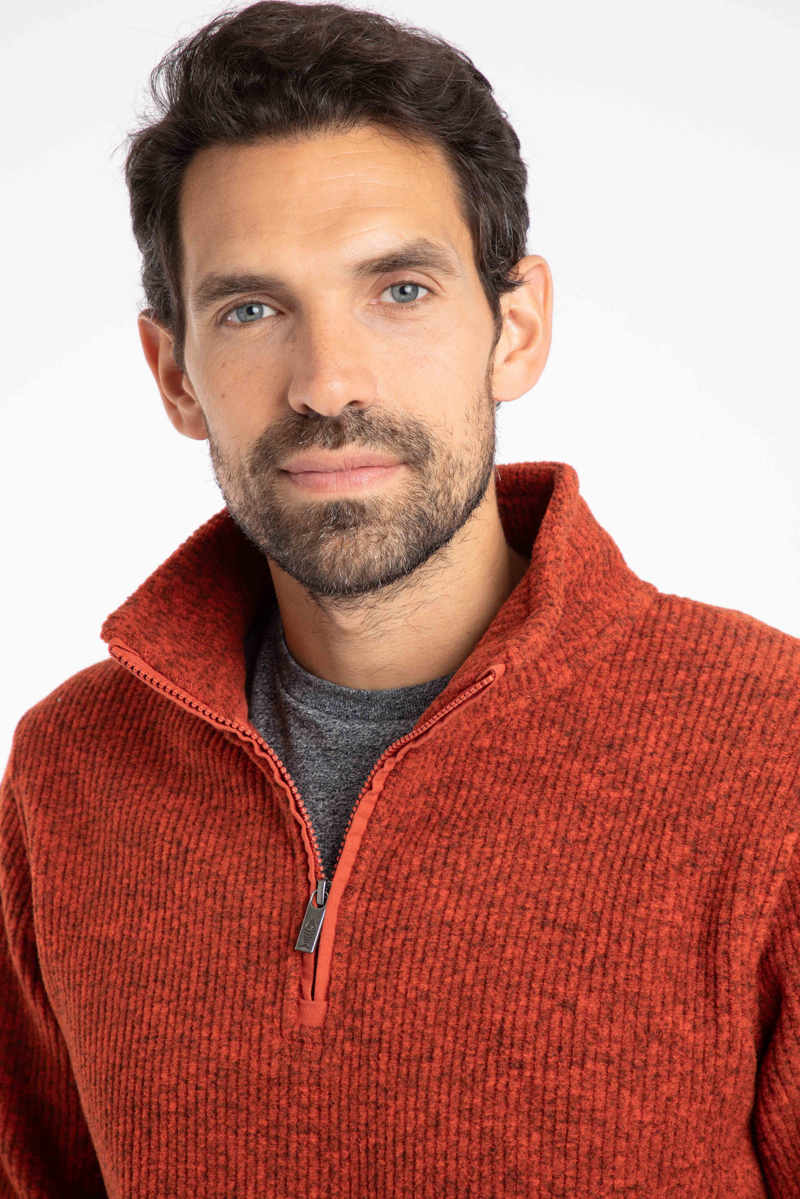 Weirdfish Newport Quarter Zip Ribbed Fleece Mens in Rust Leaves-4